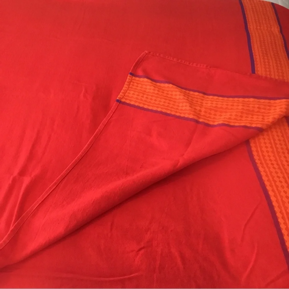 TAG Textiles Tablecloth 68 x 101” Red Orange Purple India Cotton Woven Trade VTG